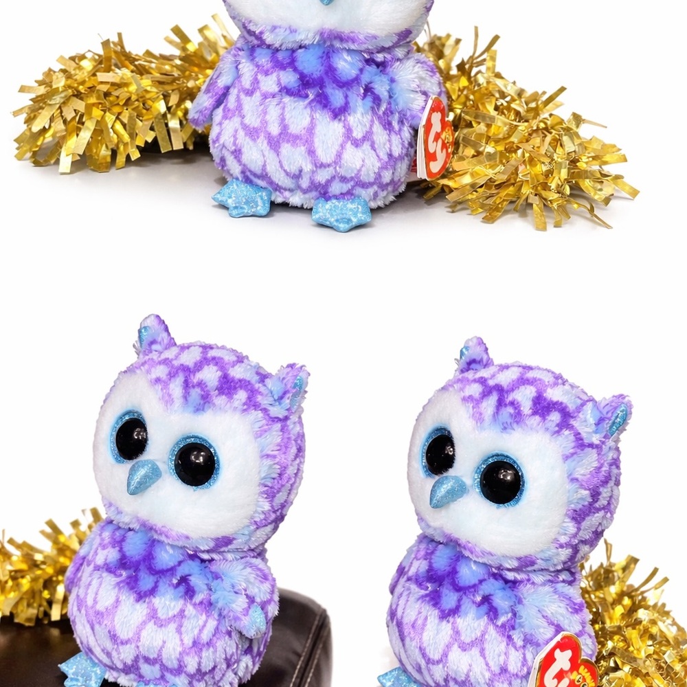 Ty Beanie Boos Oscar Owl Blue Purple Plush Glitter Eyes NWT